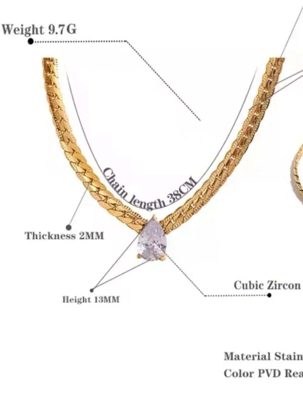 Fashion 18K Gold Plated Bling Cubic Zirconia Stainless Steel Necklace